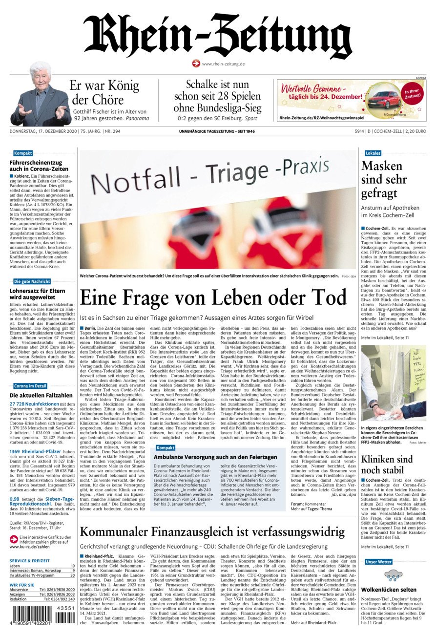 Rhein-Zeitung Kreis Cochem-Zell vom Donnerstag, 17.12.2020