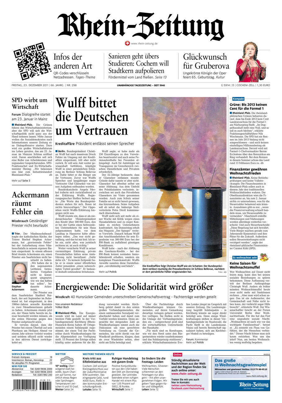 Rhein-Zeitung Kreis Cochem-Zell vom Freitag, 23.12.2011