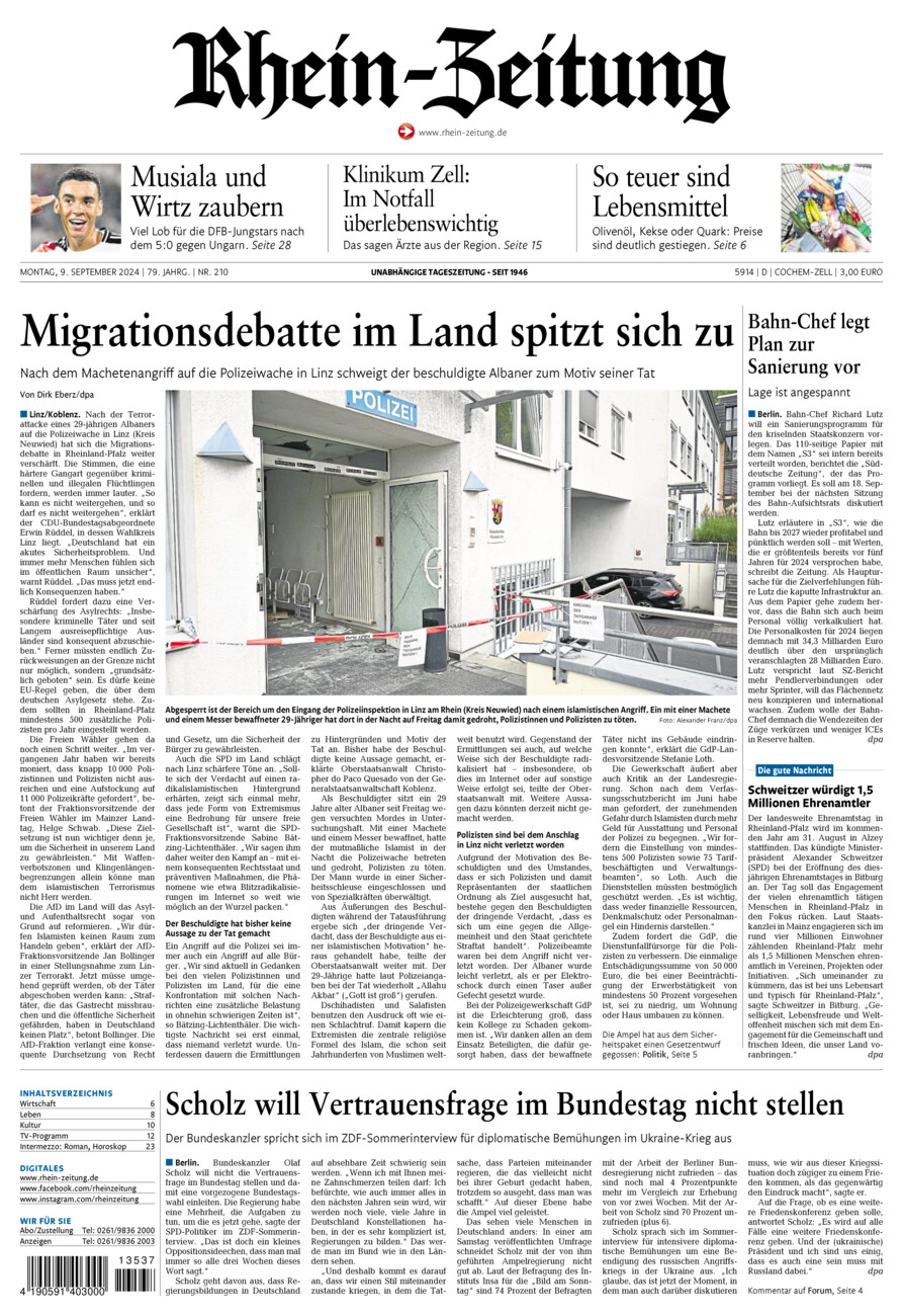 Rhein-Zeitung Kreis Cochem-Zell vom Montag, 09.09.2024