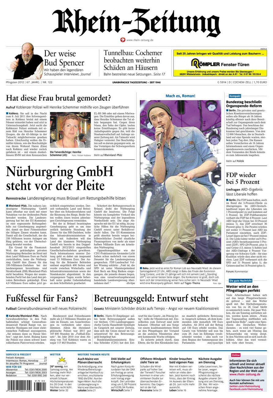 Rhein-Zeitung Kreis Cochem-Zell vom Samstag, 26.05.2012