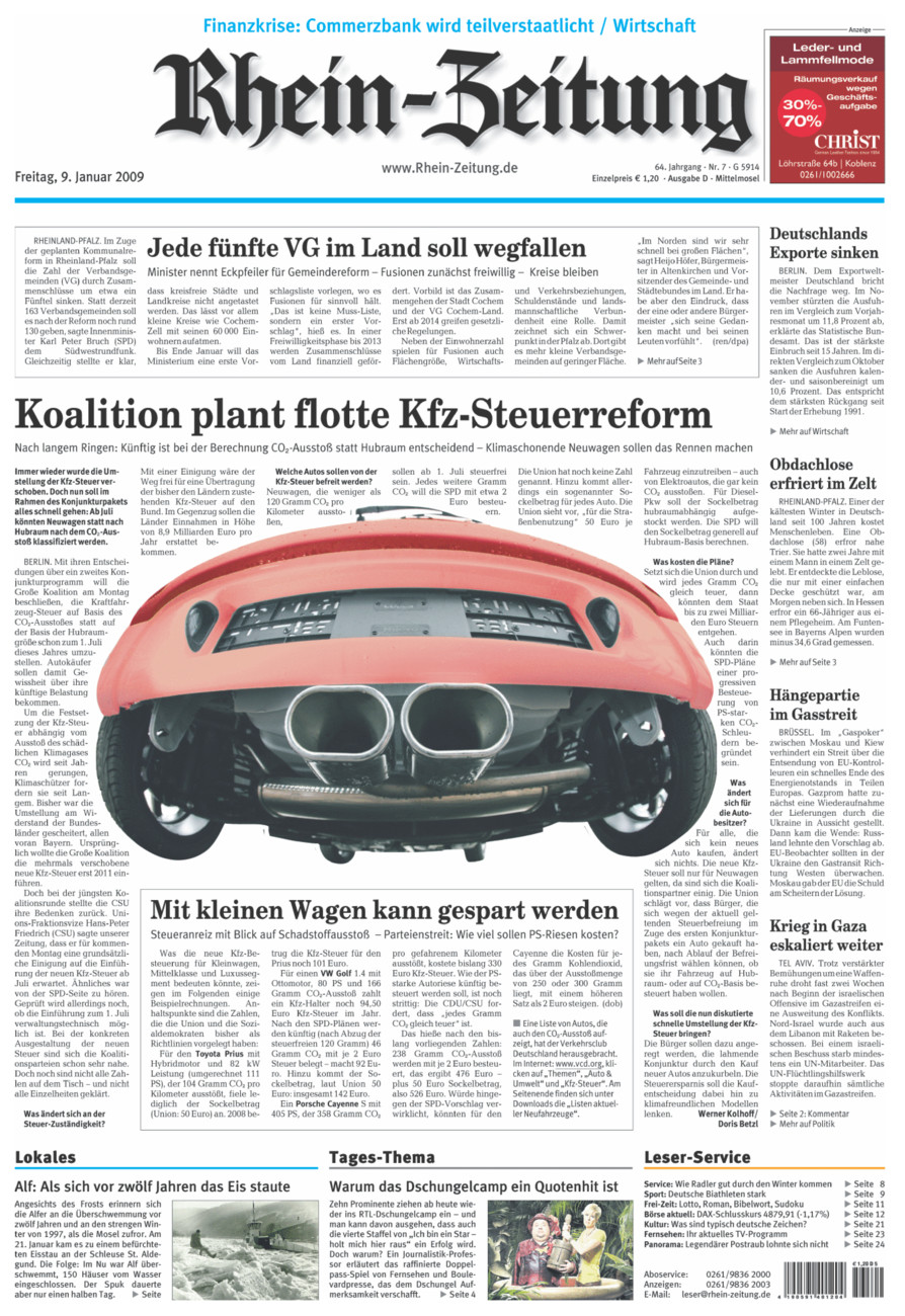 Rhein-Zeitung Kreis Cochem-Zell vom Freitag, 09.01.2009