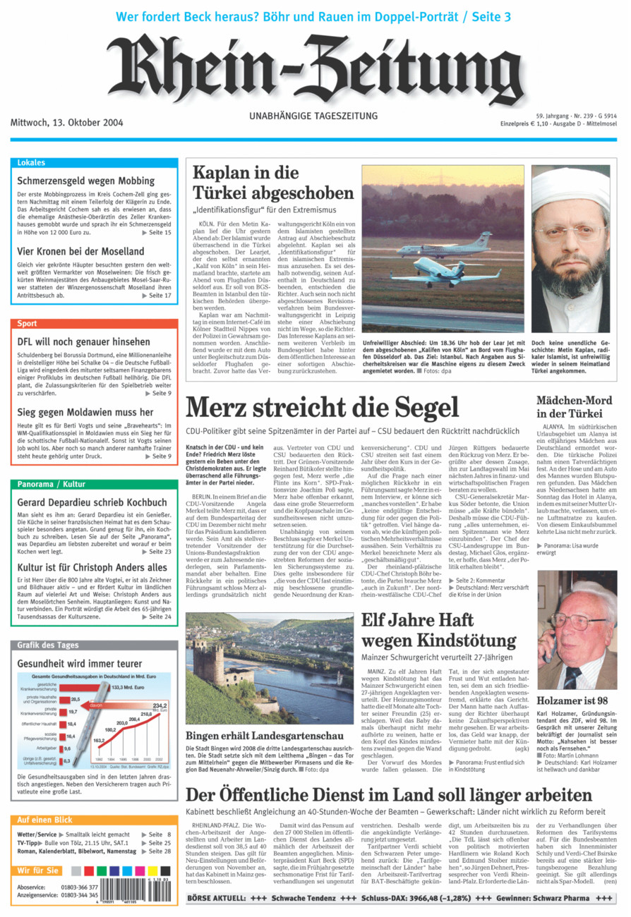 Rhein-Zeitung Kreis Cochem-Zell vom Mittwoch, 13.10.2004
