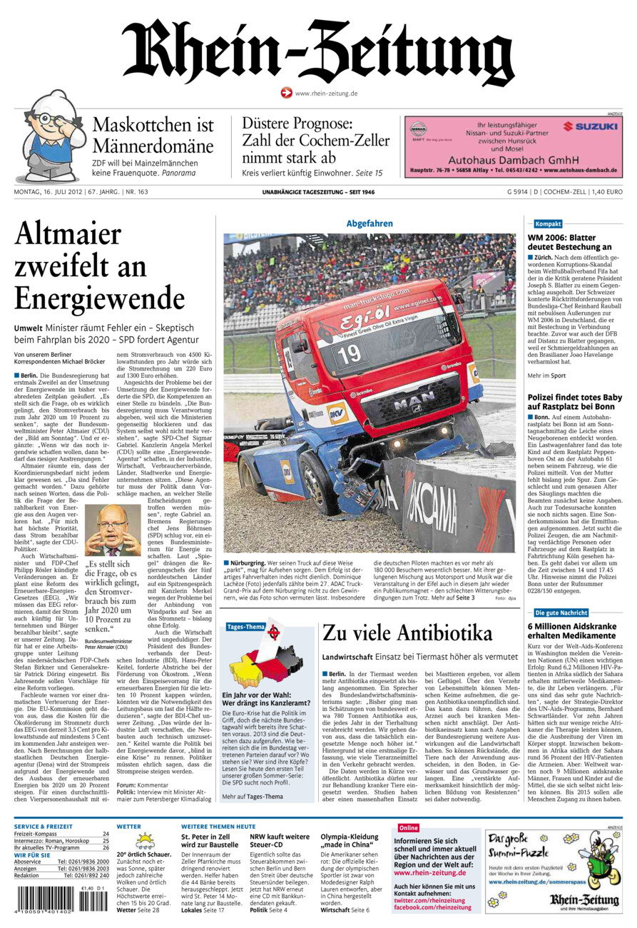 Rhein-Zeitung Kreis Cochem-Zell vom Montag, 16.07.2012