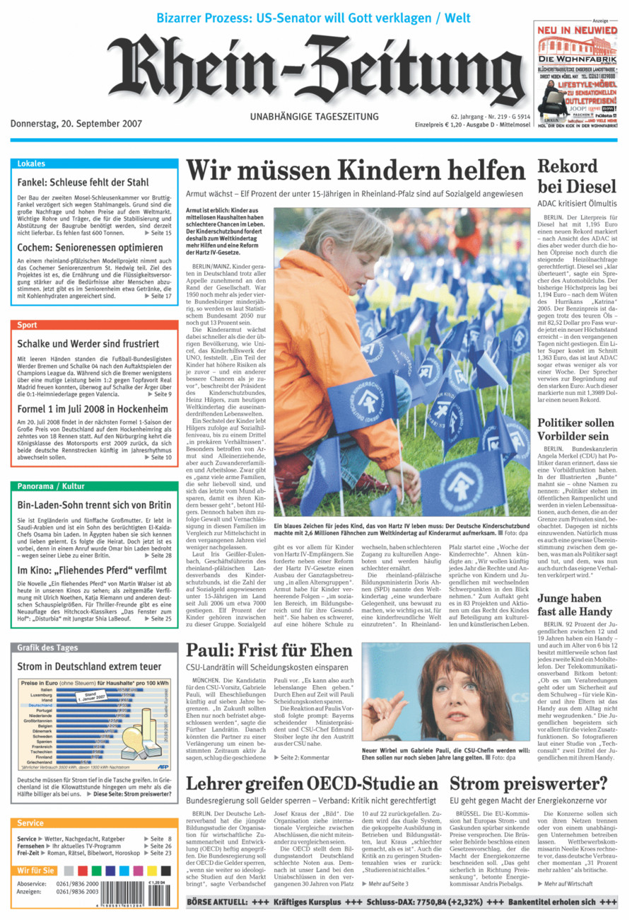 Rhein-Zeitung Kreis Cochem-Zell vom Donnerstag, 20.09.2007
