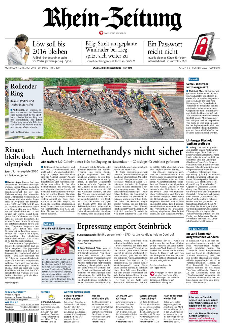 Rhein-Zeitung Kreis Cochem-Zell vom Montag, 09.09.2013