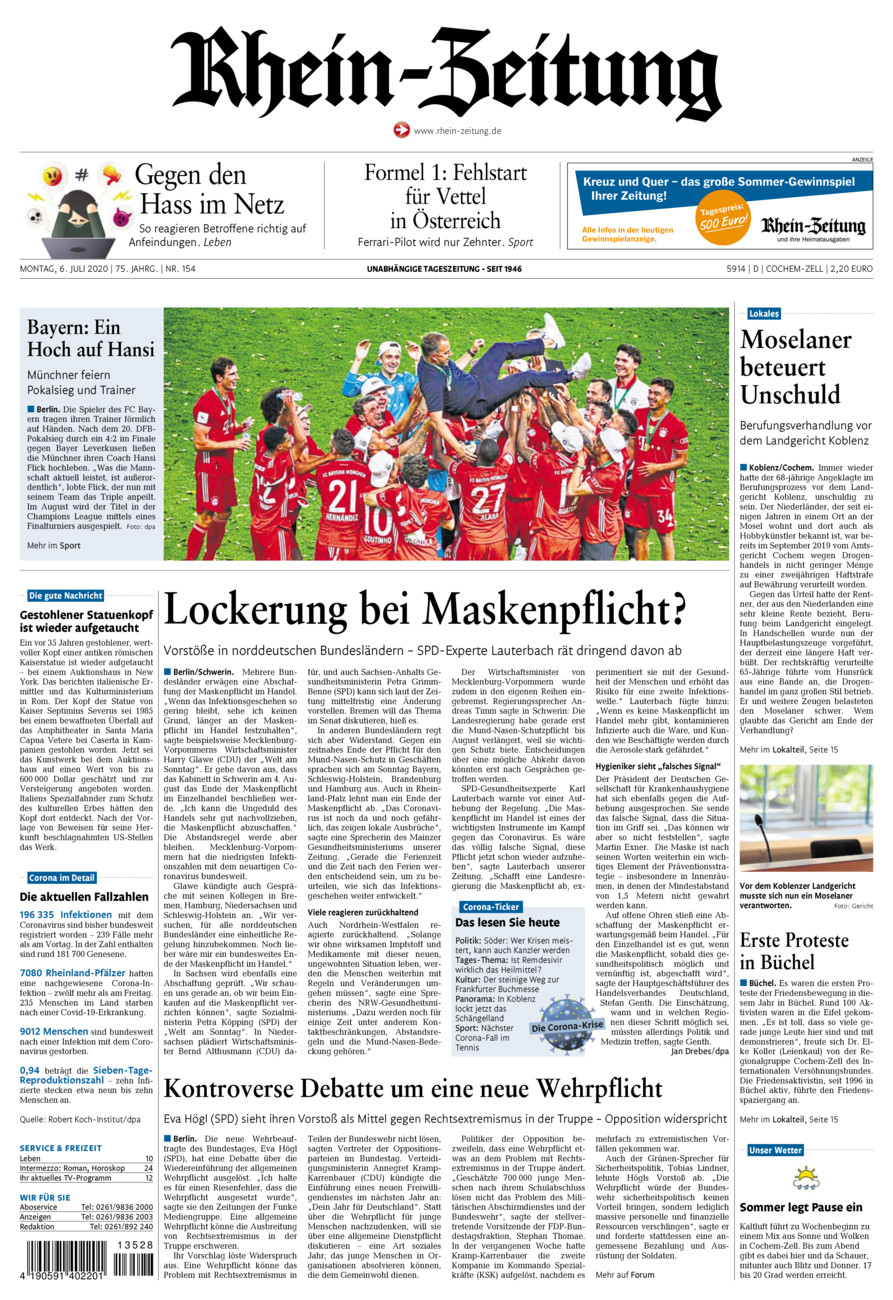 Rhein-Zeitung Kreis Cochem-Zell vom Montag, 06.07.2020