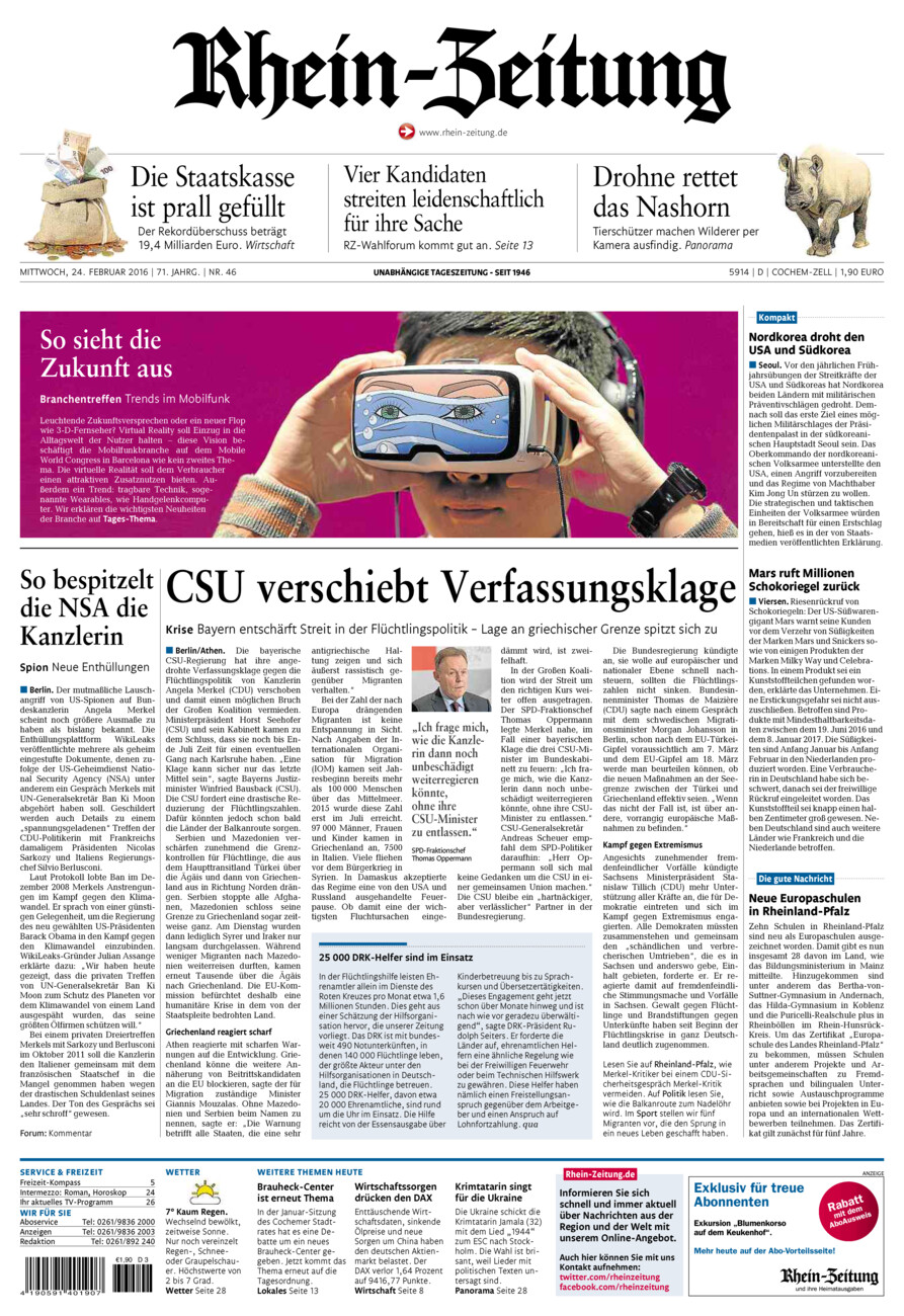 Rhein-Zeitung Kreis Cochem-Zell vom Mittwoch, 24.02.2016