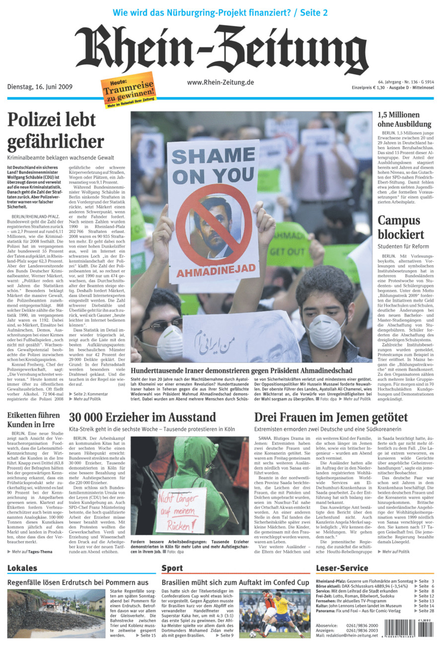 Rhein-Zeitung Kreis Cochem-Zell vom Dienstag, 16.06.2009