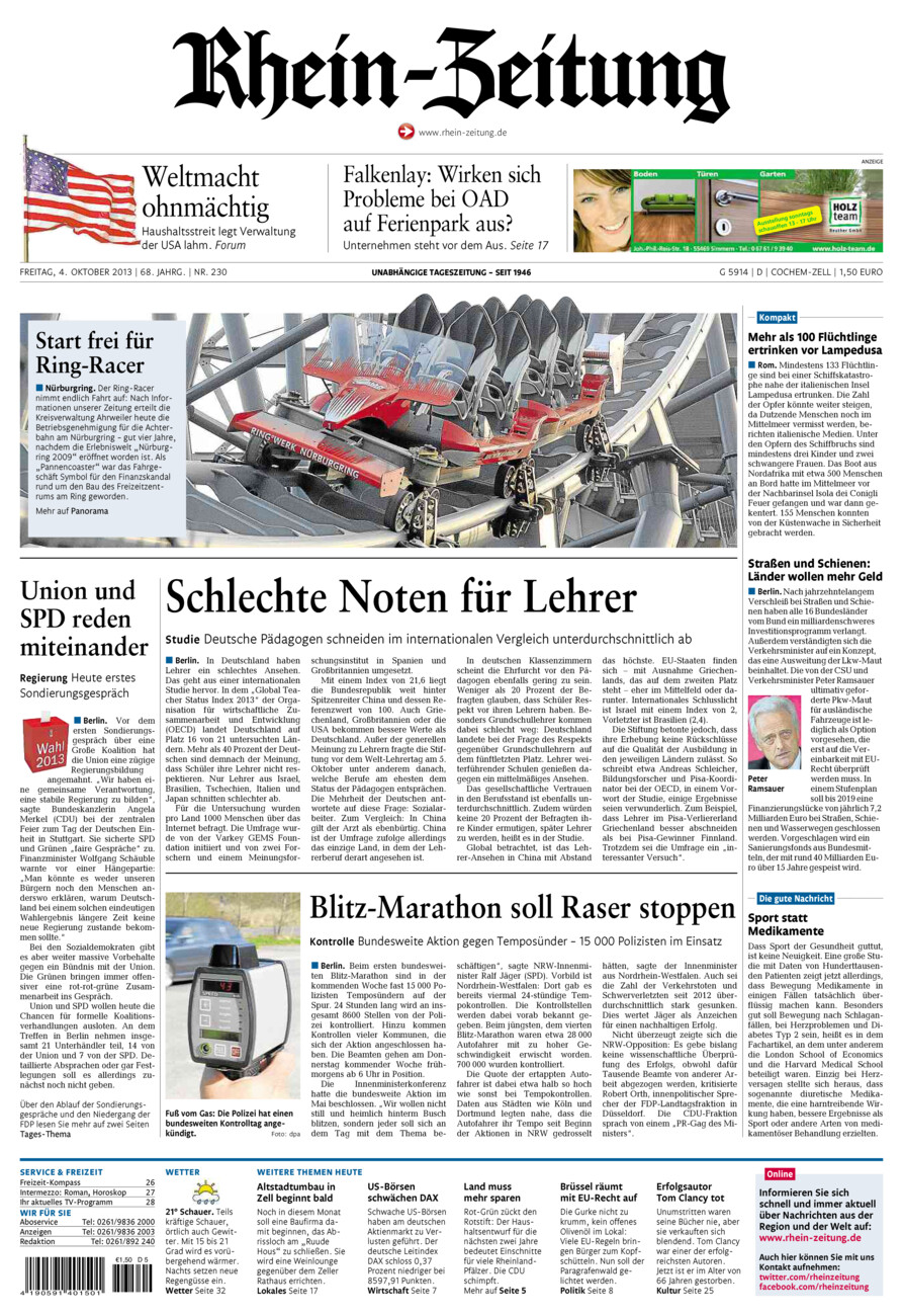 Rhein-Zeitung Kreis Cochem-Zell vom Freitag, 04.10.2013