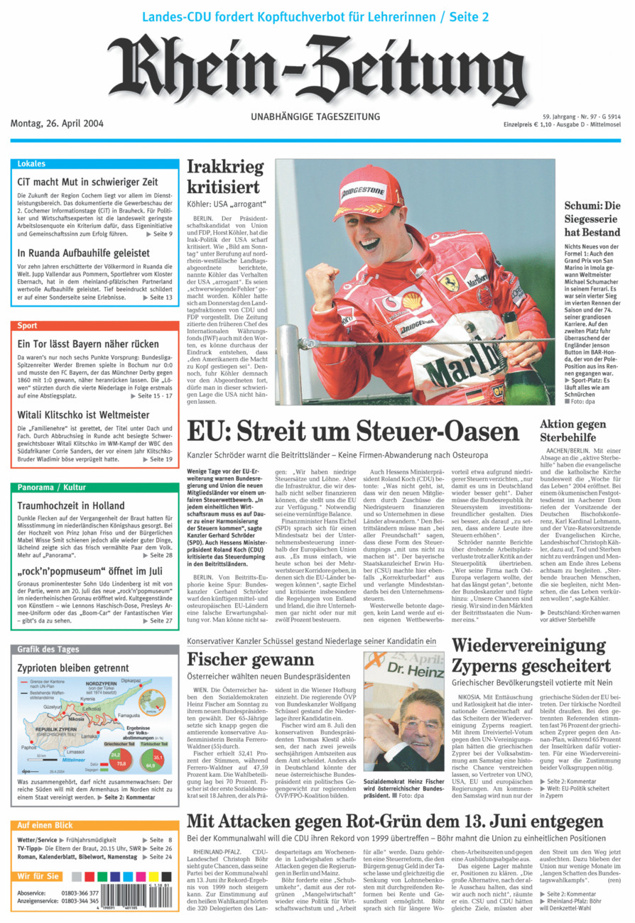 Rhein-Zeitung Kreis Cochem-Zell vom Montag, 26.04.2004