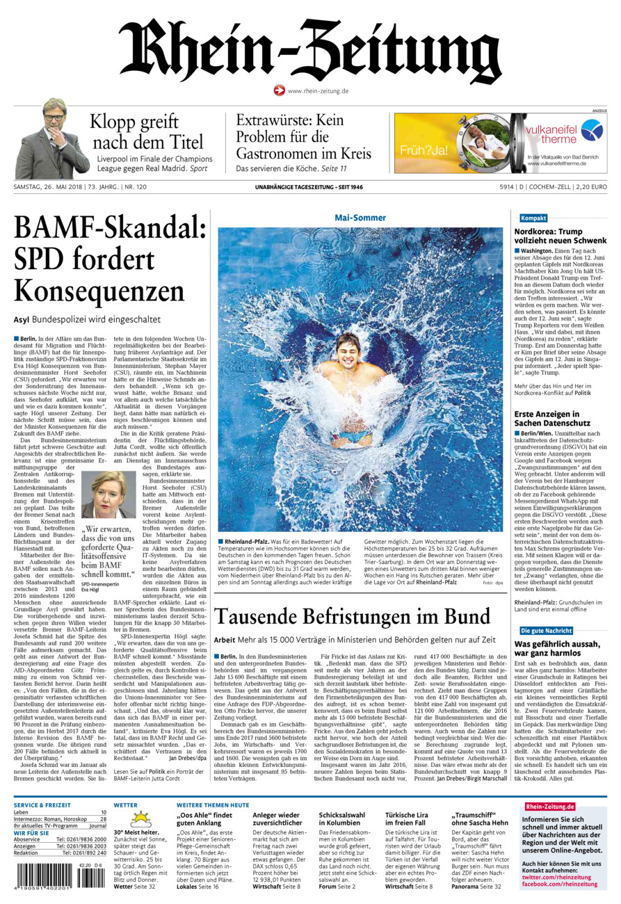 Rhein-Zeitung Kreis Cochem-Zell vom Samstag, 26.05.2018