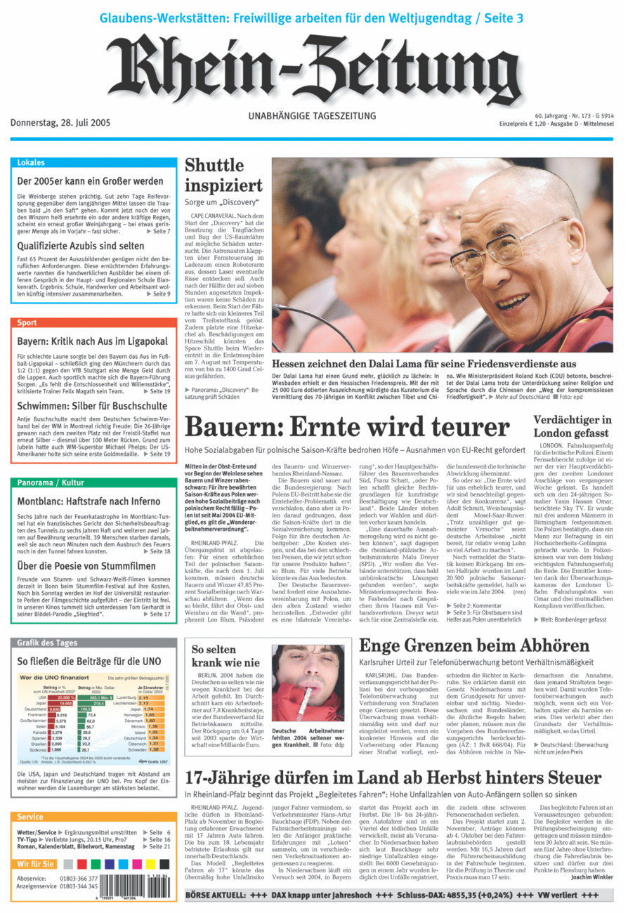 Rhein-Zeitung Kreis Cochem-Zell vom Donnerstag, 28.07.2005