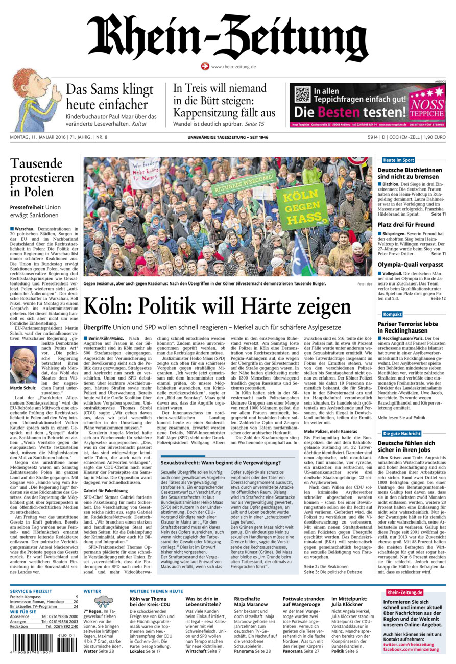 Rhein-Zeitung Kreis Cochem-Zell vom Montag, 11.01.2016