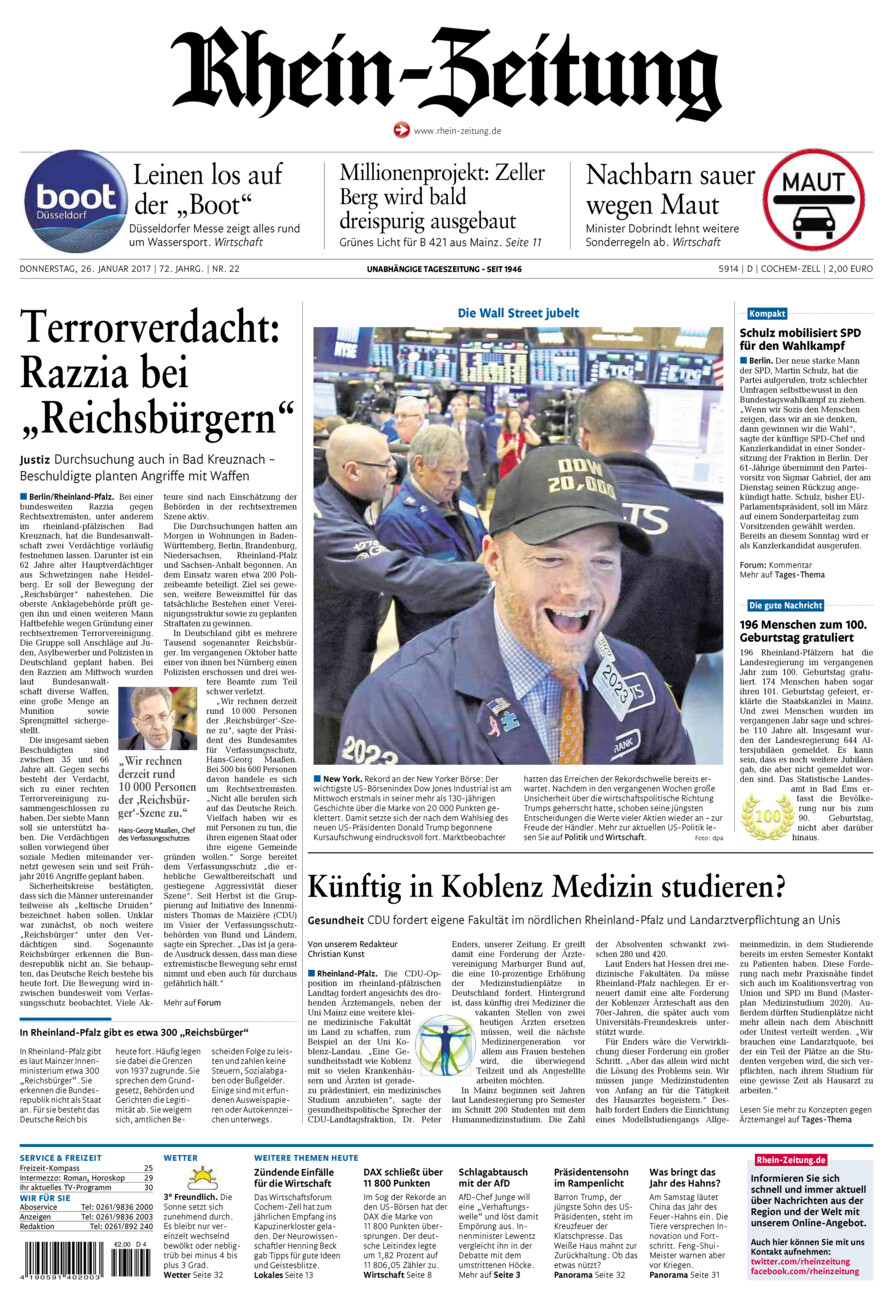 Rhein-Zeitung Kreis Cochem-Zell vom Donnerstag, 26.01.2017
