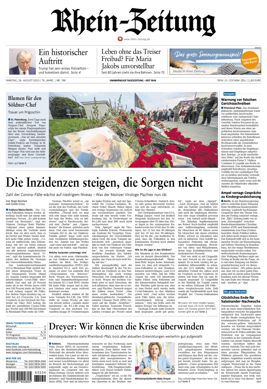 Rhein-Zeitung Kreis Cochem-Zell vom Samstag, 26.08.2023