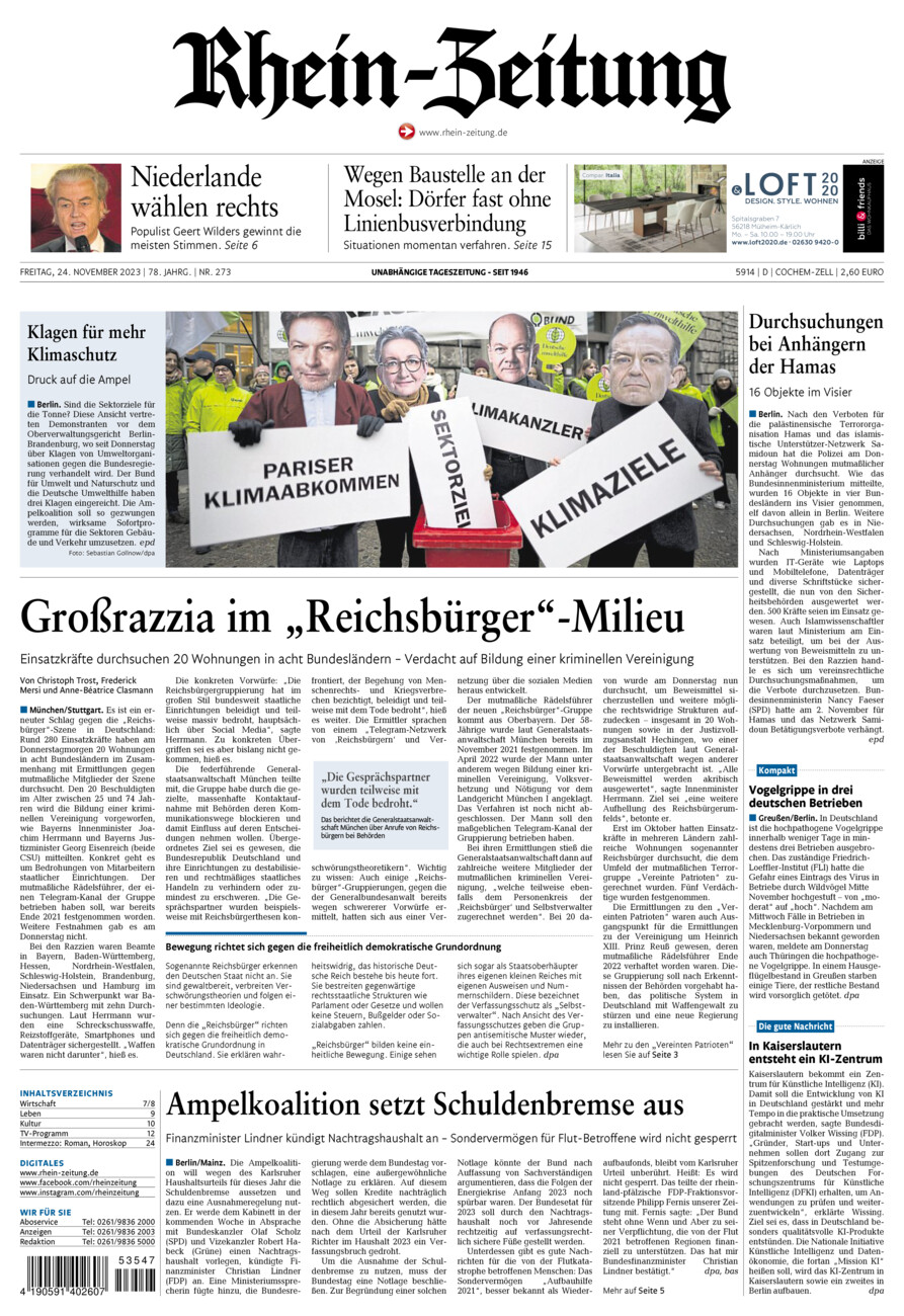 Rhein-Zeitung Kreis Cochem-Zell vom Freitag, 24.11.2023