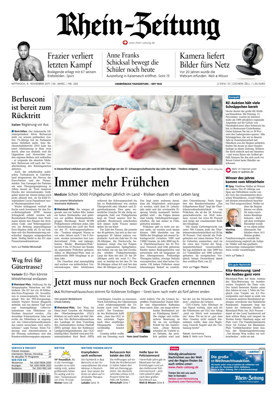 Rhein-Zeitung Kreis Cochem-Zell vom Mittwoch, 09.11.2011