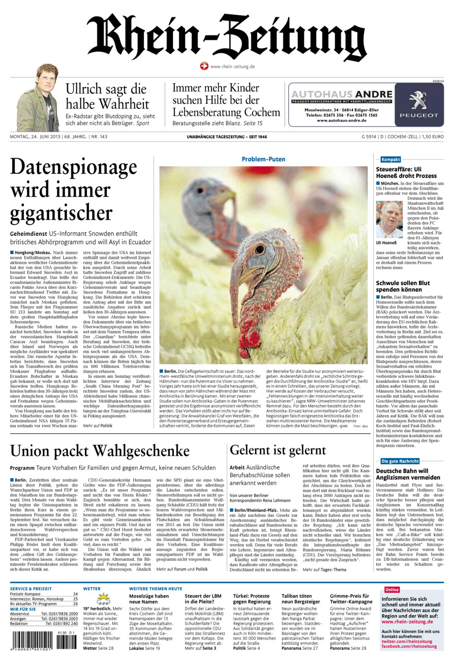 Rhein-Zeitung Kreis Cochem-Zell vom Montag, 24.06.2013