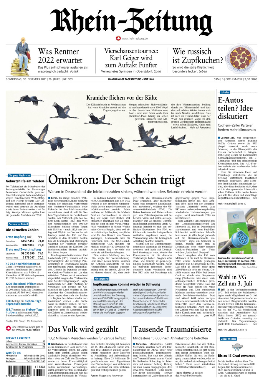 Rhein-Zeitung Kreis Cochem-Zell vom Donnerstag, 30.12.2021