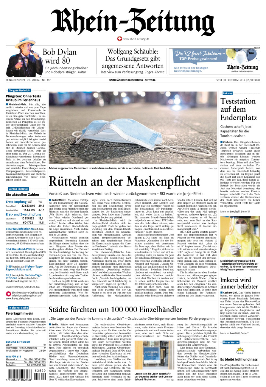 Rhein-Zeitung Kreis Cochem-Zell vom Samstag, 22.05.2021
