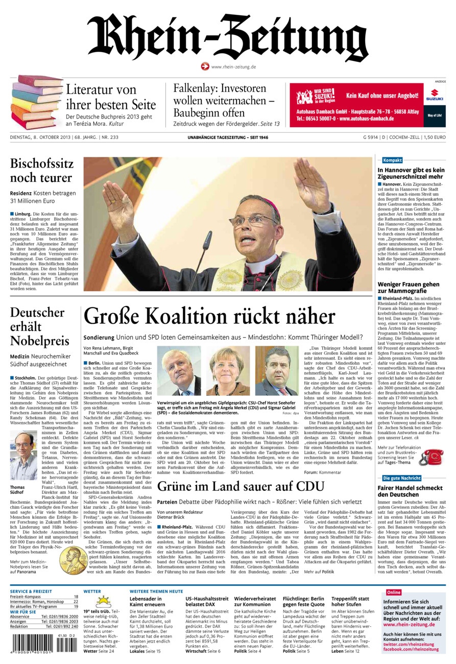 Rhein-Zeitung Kreis Cochem-Zell vom Dienstag, 08.10.2013