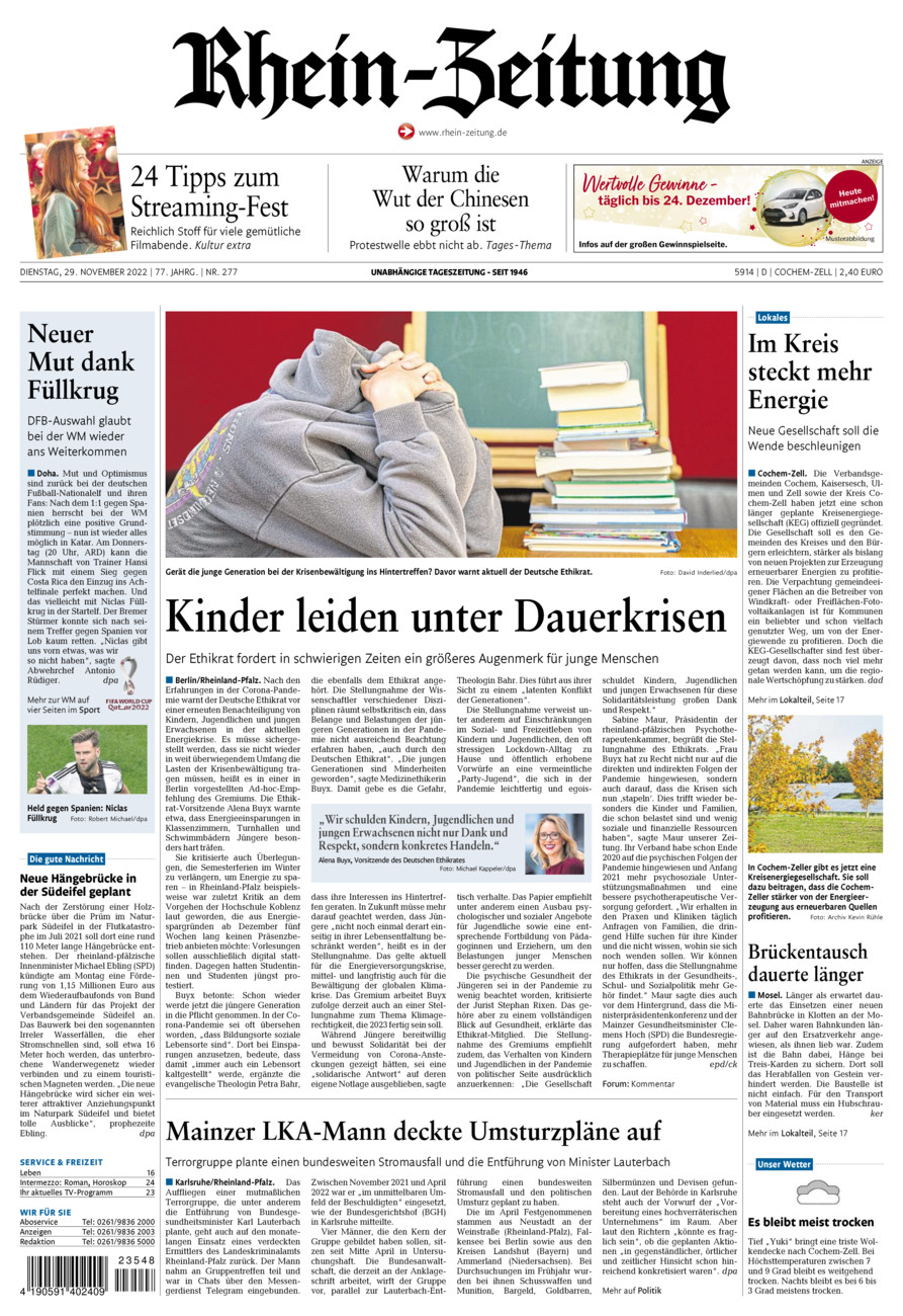 Rhein-Zeitung Kreis Cochem-Zell vom Dienstag, 29.11.2022