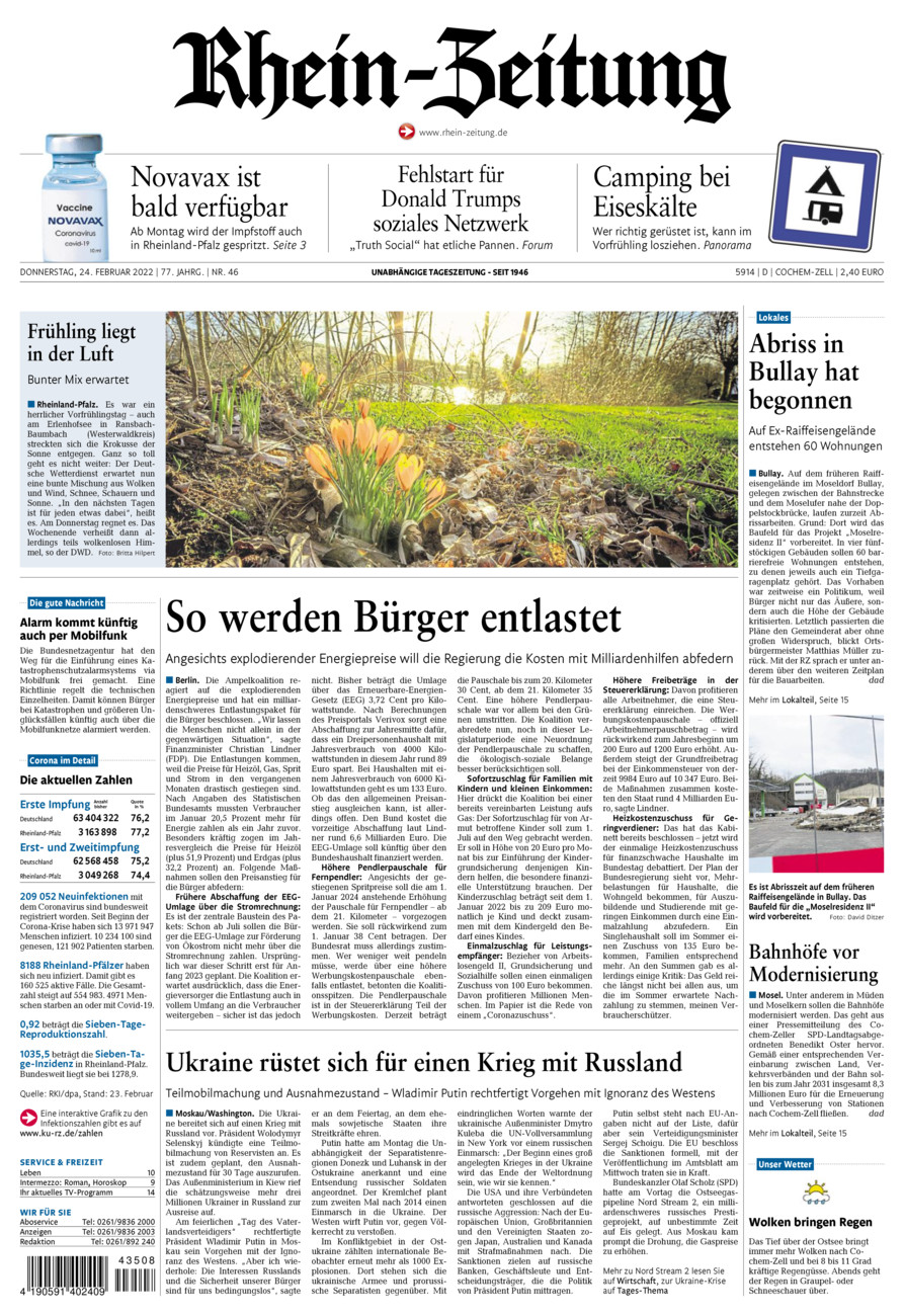 Rhein-Zeitung Kreis Cochem-Zell vom Donnerstag, 24.02.2022