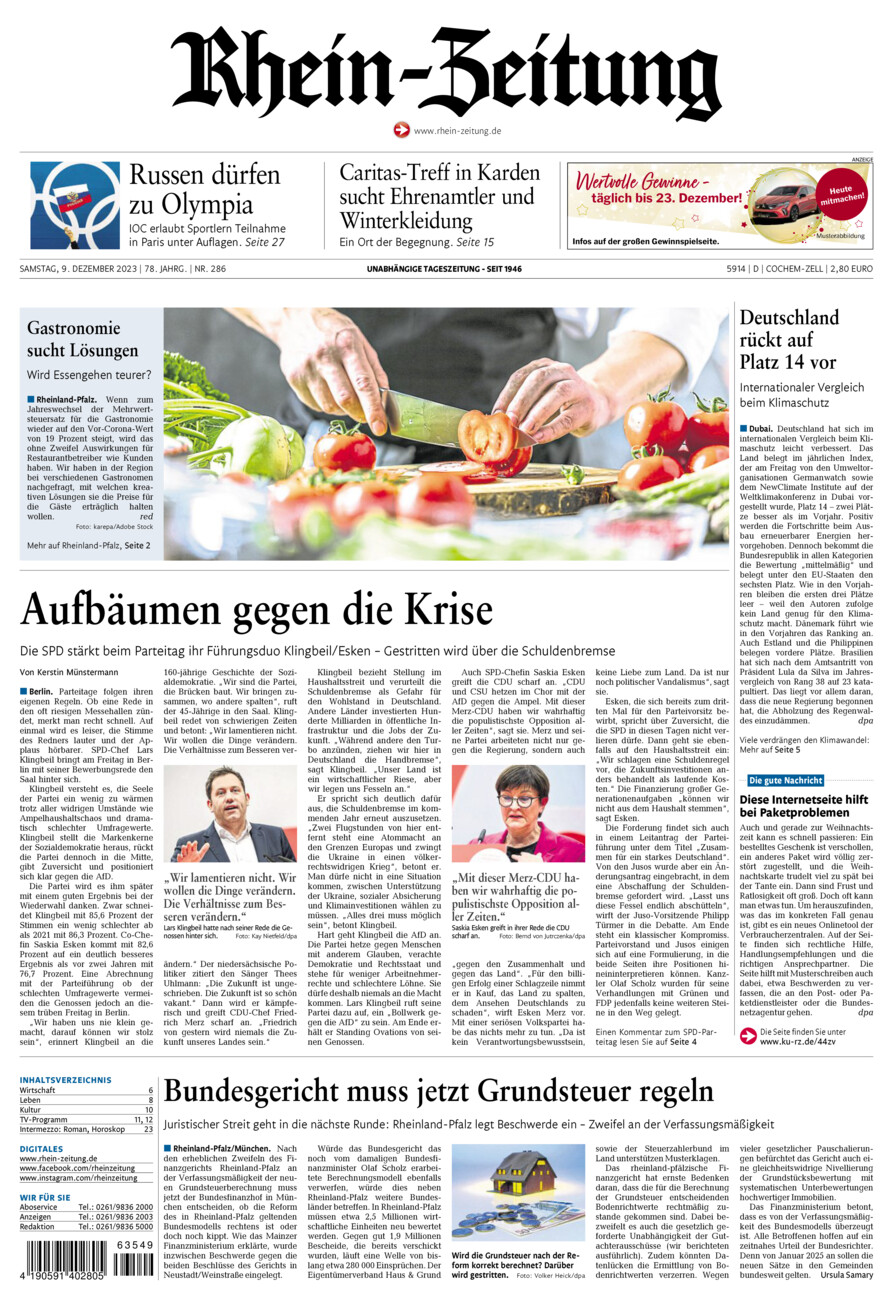 Rhein-Zeitung Kreis Cochem-Zell vom Samstag, 09.12.2023