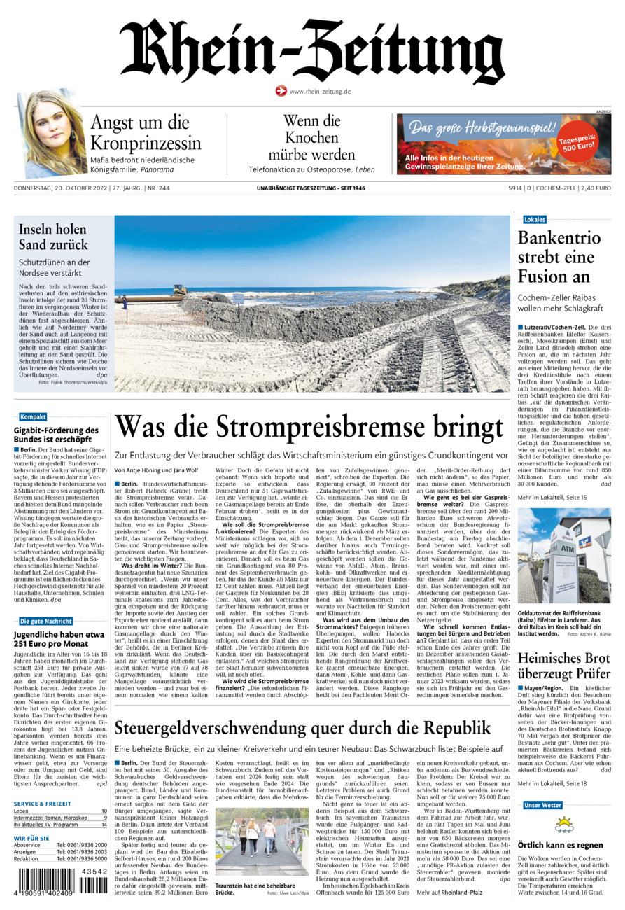 Rhein-Zeitung Kreis Cochem-Zell vom Donnerstag, 20.10.2022