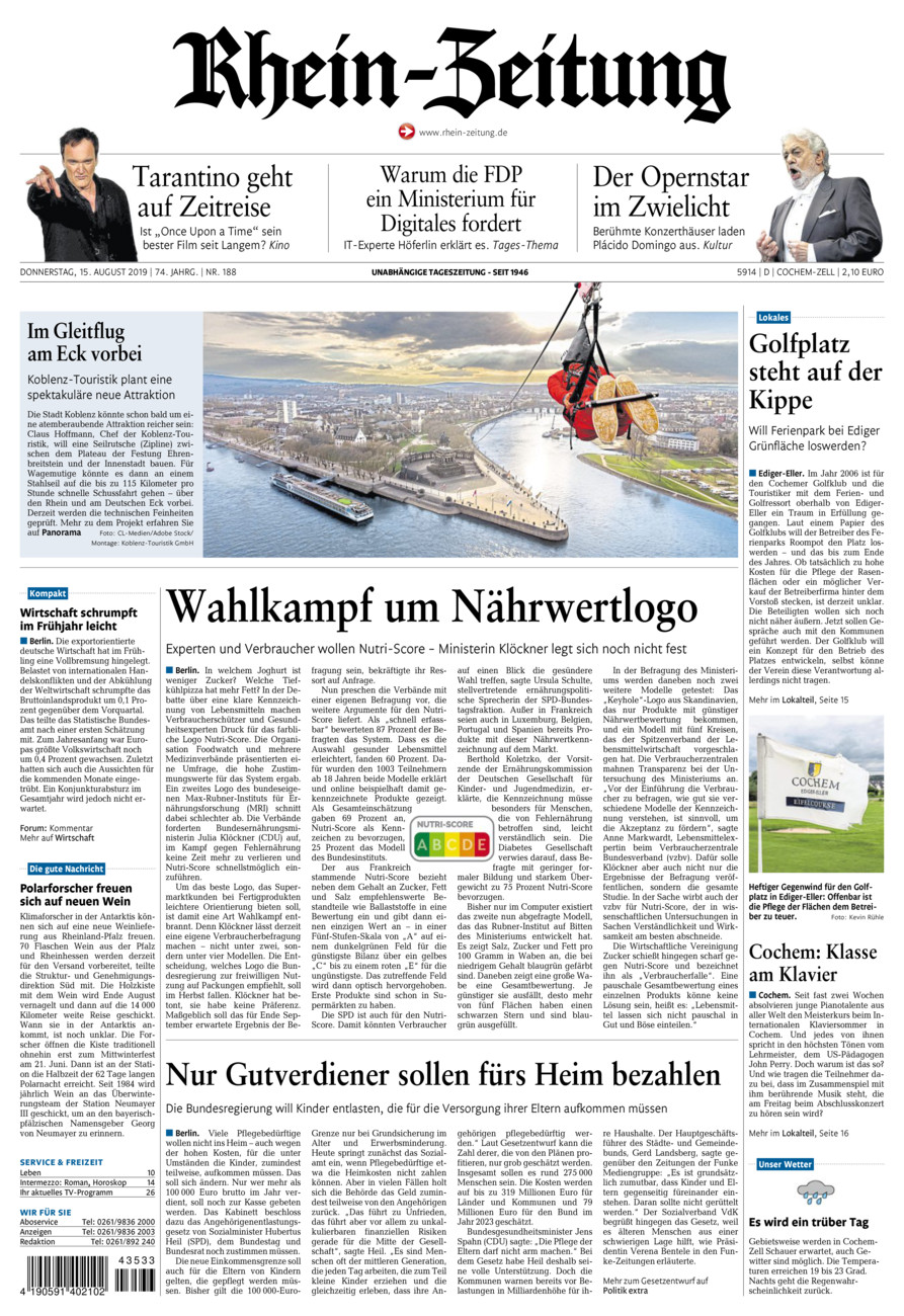 Rhein-Zeitung Kreis Cochem-Zell vom Donnerstag, 15.08.2019