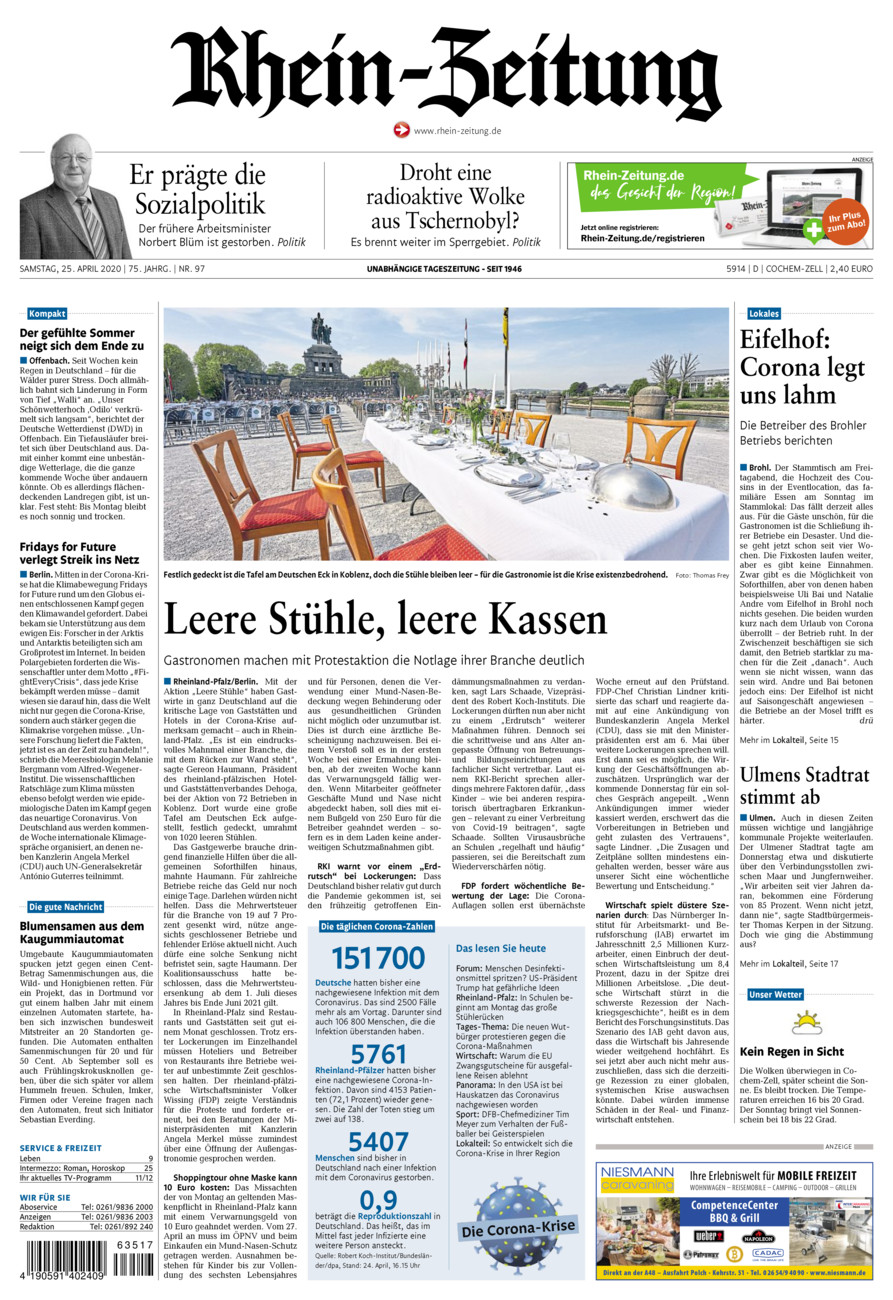 Rhein-Zeitung Kreis Cochem-Zell vom Samstag, 25.04.2020