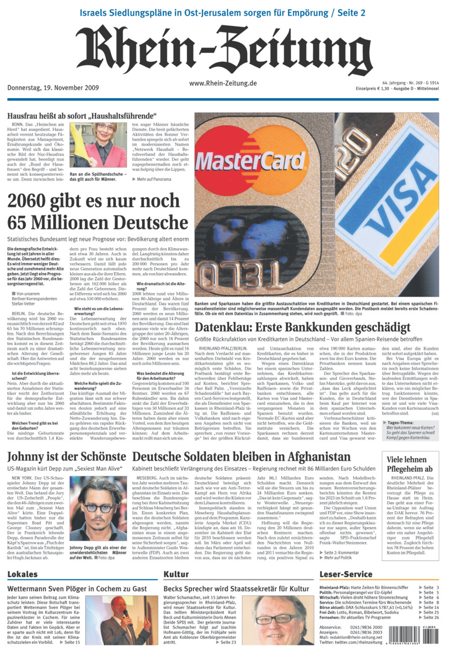 Rhein-Zeitung Kreis Cochem-Zell vom Donnerstag, 19.11.2009