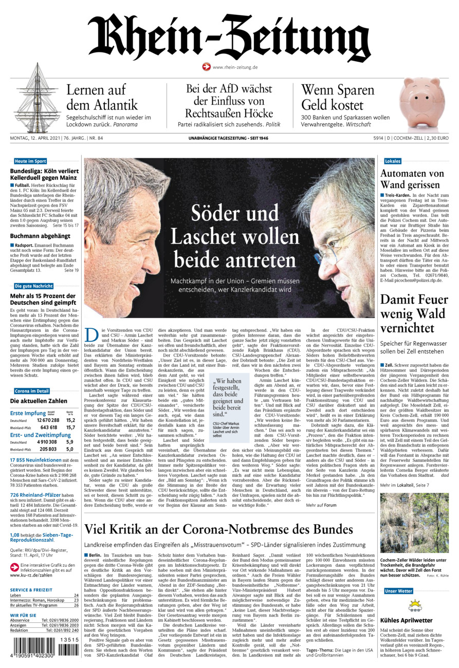 Rhein-Zeitung Kreis Cochem-Zell vom Montag, 12.04.2021