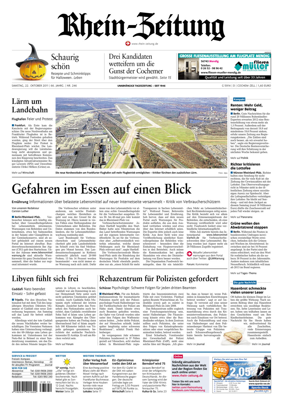 Rhein-Zeitung Kreis Cochem-Zell vom Samstag, 22.10.2011
