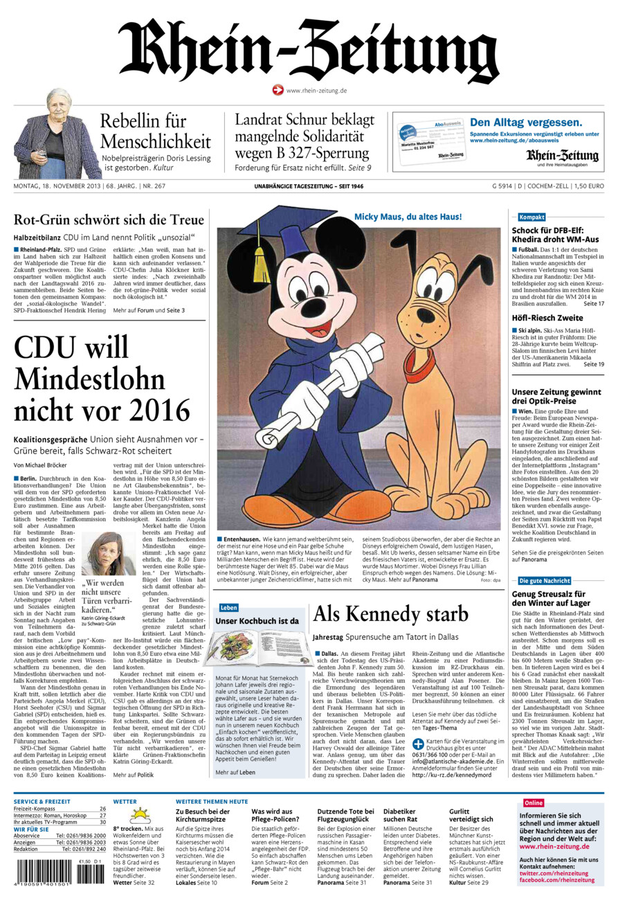 Rhein-Zeitung Kreis Cochem-Zell vom Montag, 18.11.2013