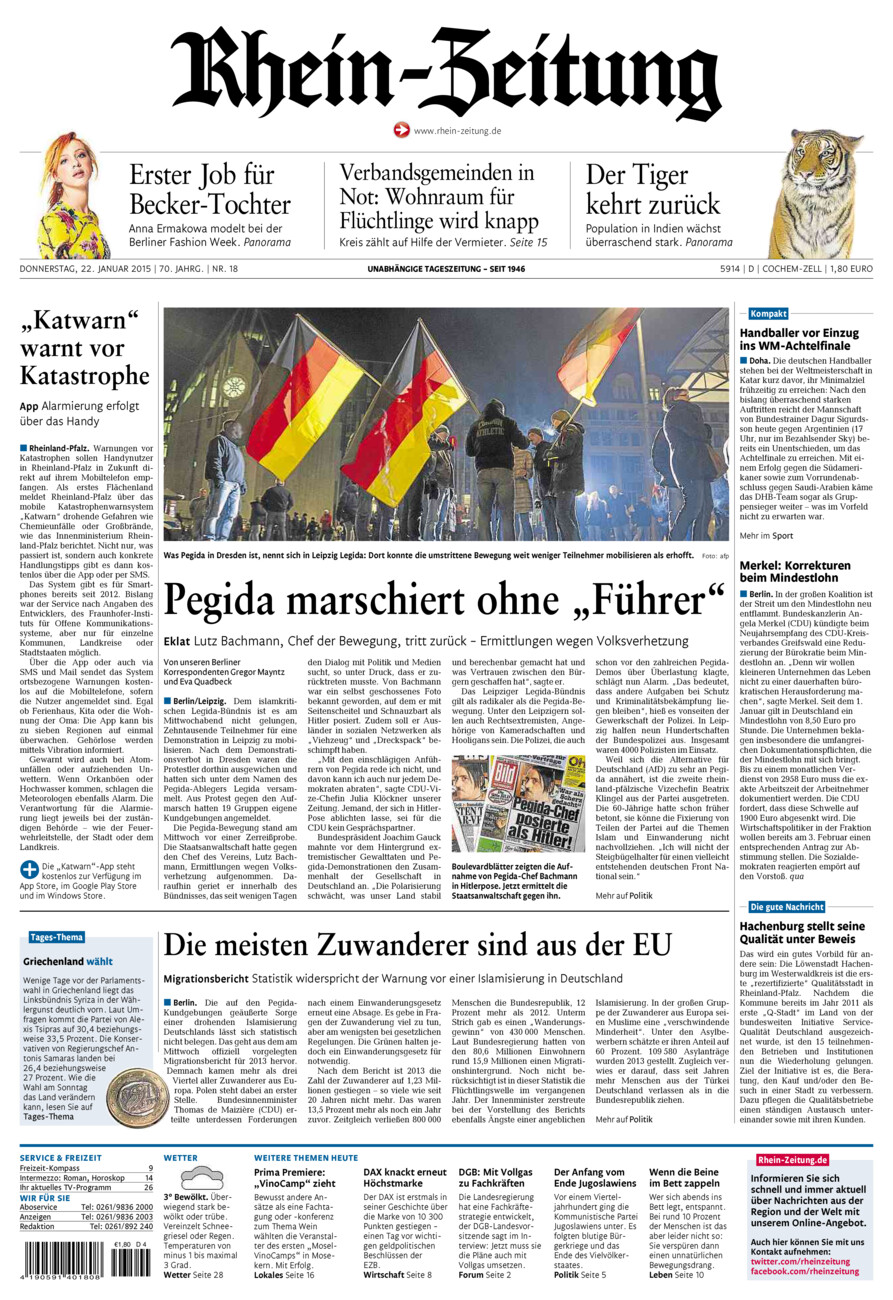 Rhein-Zeitung Kreis Cochem-Zell vom Donnerstag, 22.01.2015