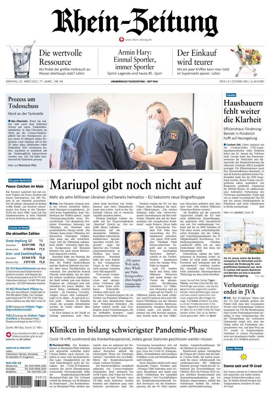 Rhein-Zeitung Kreis Cochem-Zell vom Dienstag, 22.03.2022