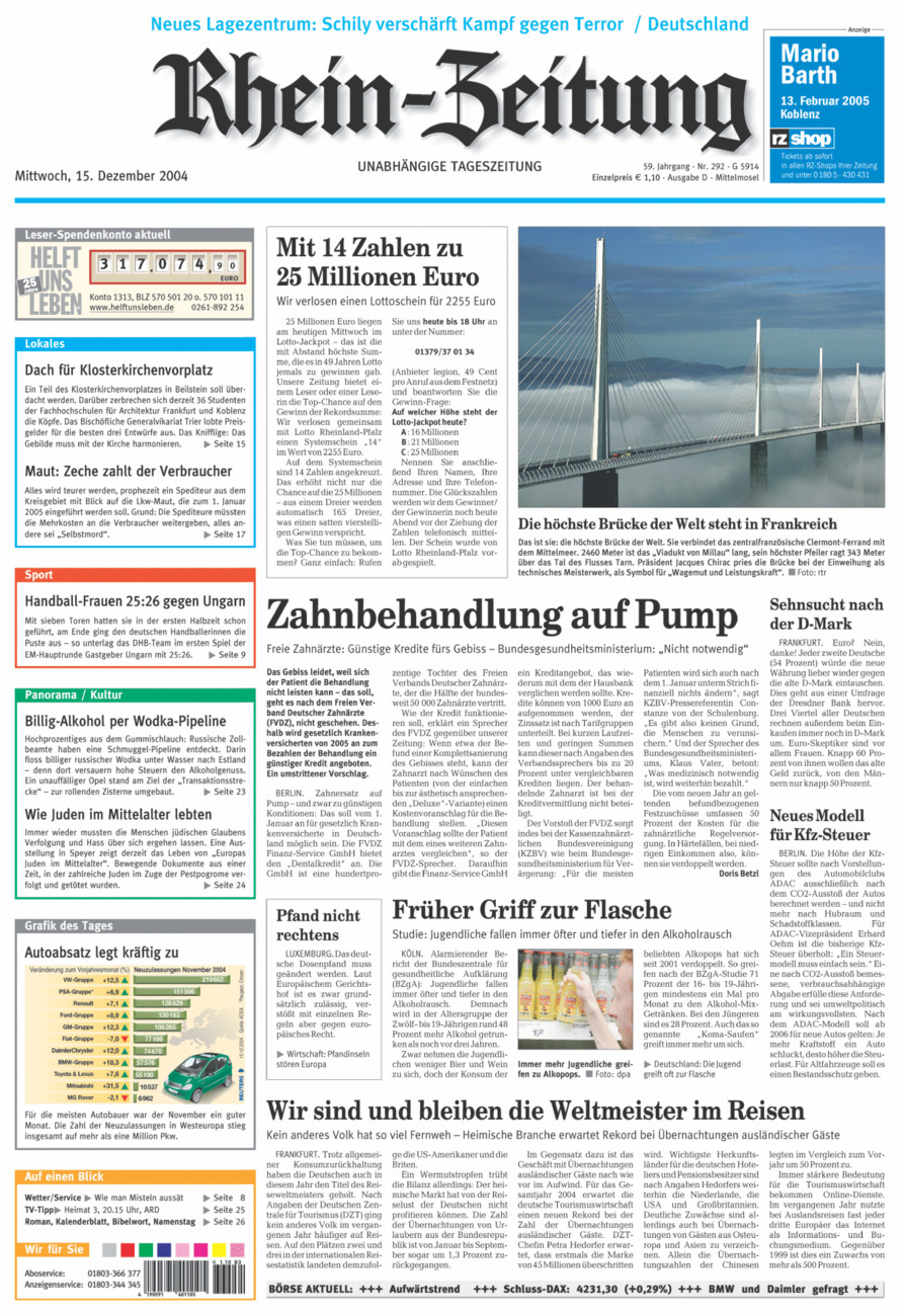 Rhein-Zeitung Kreis Cochem-Zell vom Mittwoch, 15.12.2004