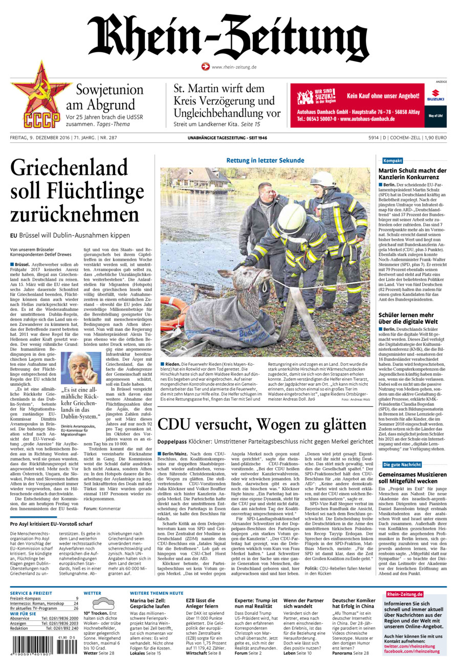 Rhein-Zeitung Kreis Cochem-Zell vom Freitag, 09.12.2016