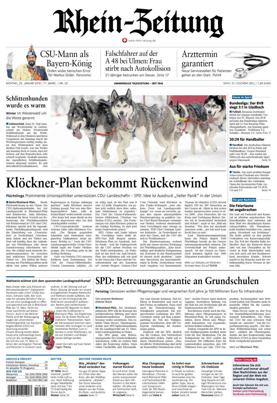Rhein-Zeitung Kreis Cochem-Zell vom Montag, 25.01.2016