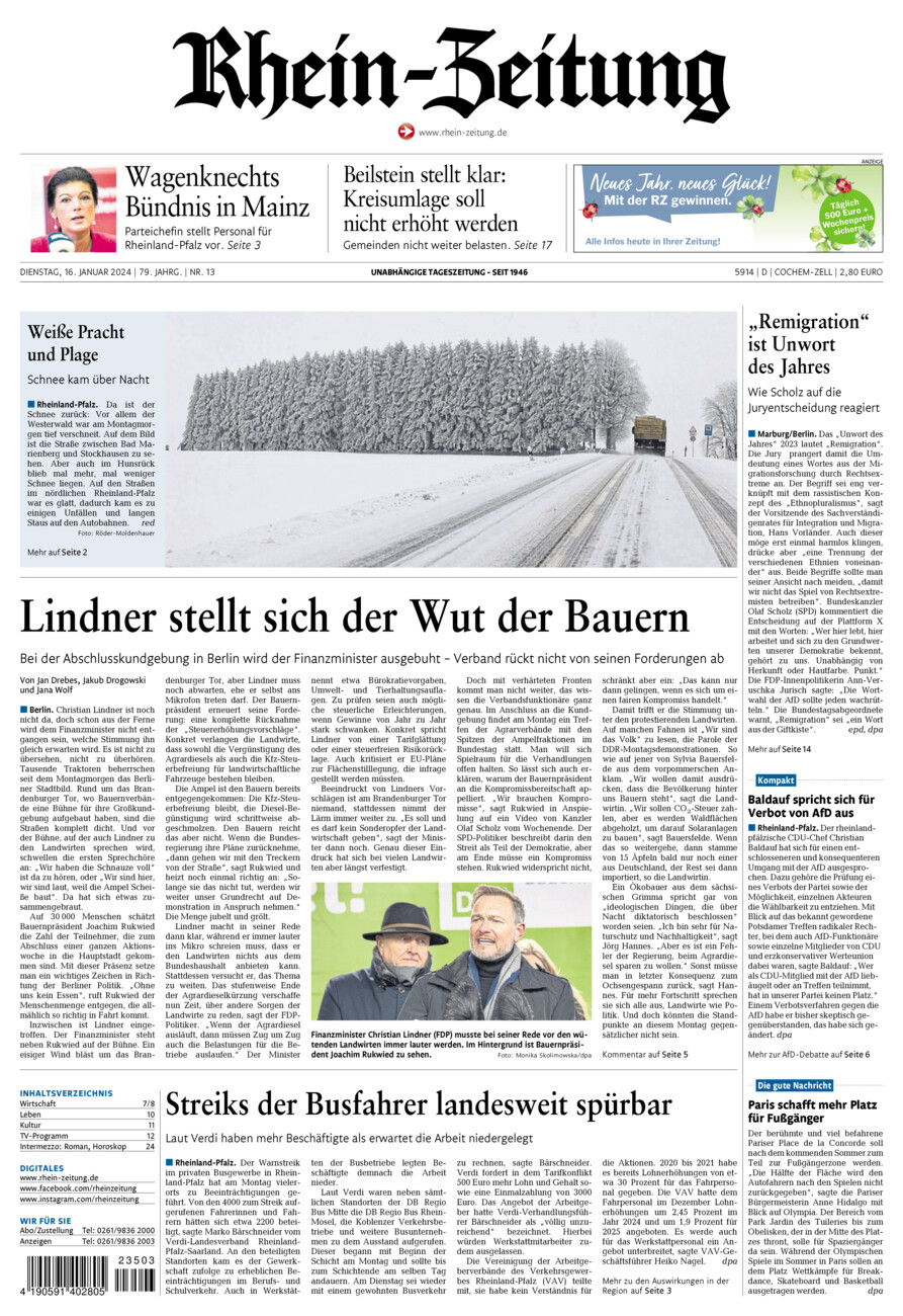 Rhein-Zeitung Kreis Cochem-Zell vom Dienstag, 16.01.2024