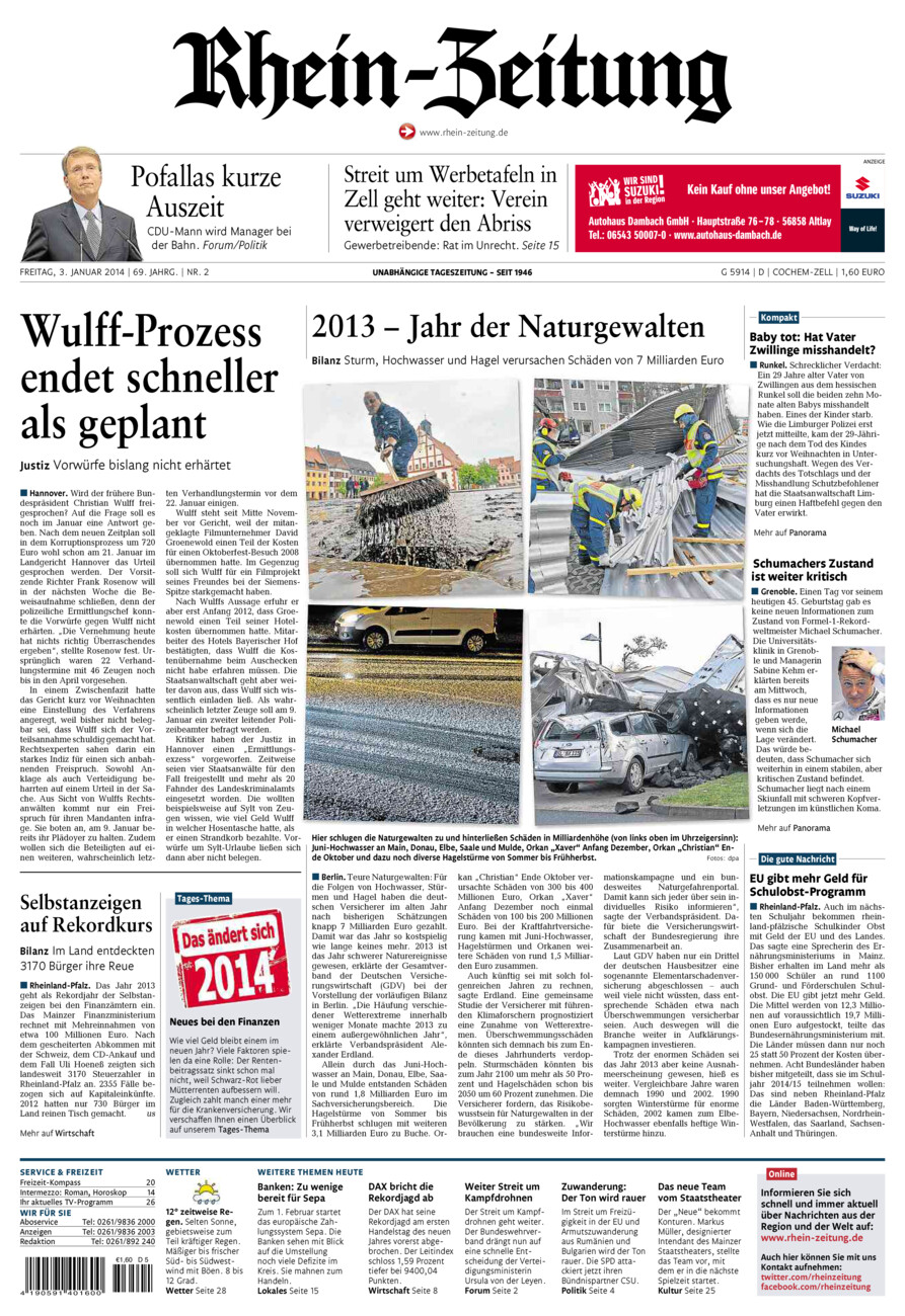 Rhein-Zeitung Kreis Cochem-Zell vom Freitag, 03.01.2014