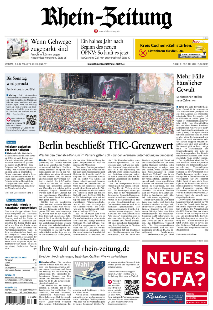 Rhein-Zeitung Kreis Cochem-Zell vom Samstag, 08.06.2024