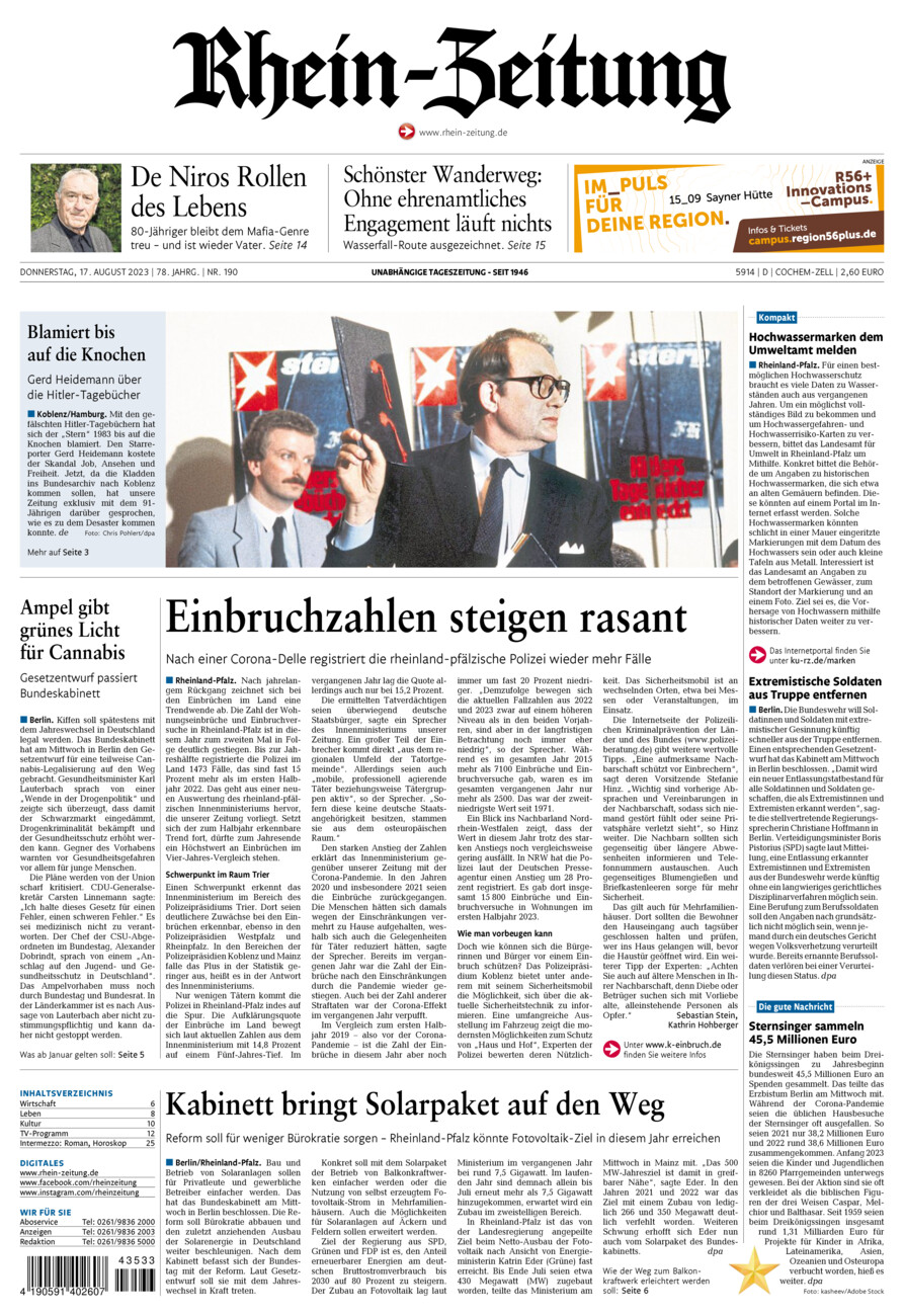 Rhein-Zeitung Kreis Cochem-Zell vom Donnerstag, 17.08.2023