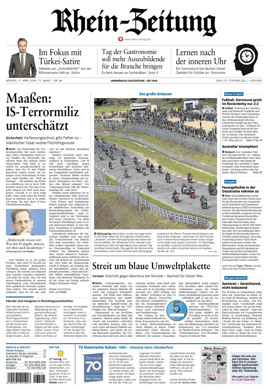 Rhein-Zeitung Kreis Cochem-Zell vom Montag, 11.04.2016