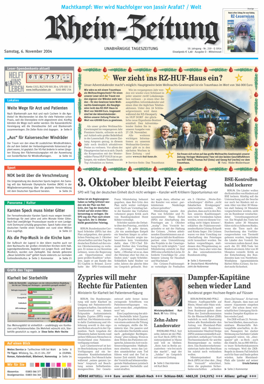 Rhein-Zeitung Kreis Cochem-Zell vom Samstag, 06.11.2004