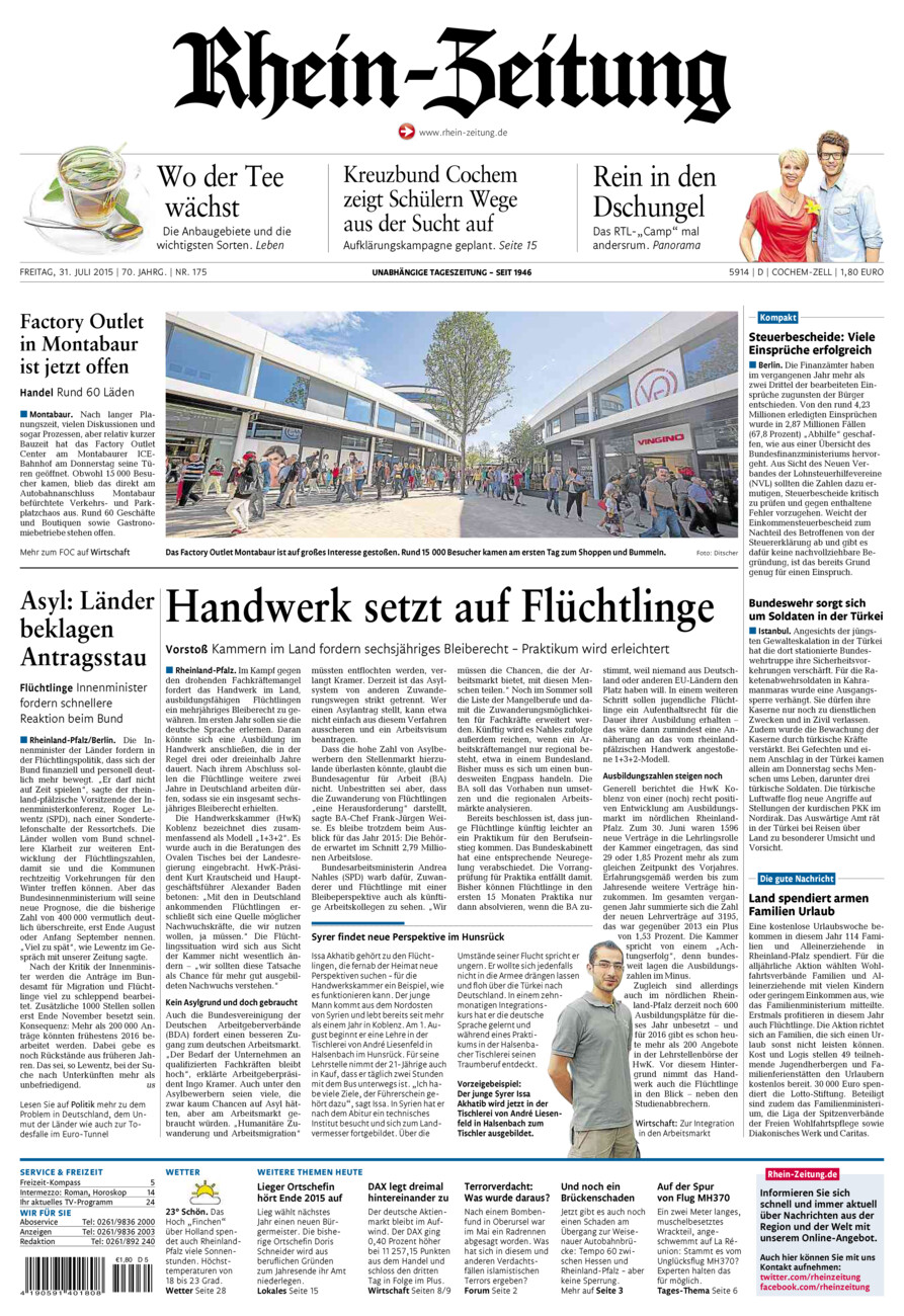 Rhein-Zeitung Kreis Cochem-Zell vom Freitag, 31.07.2015