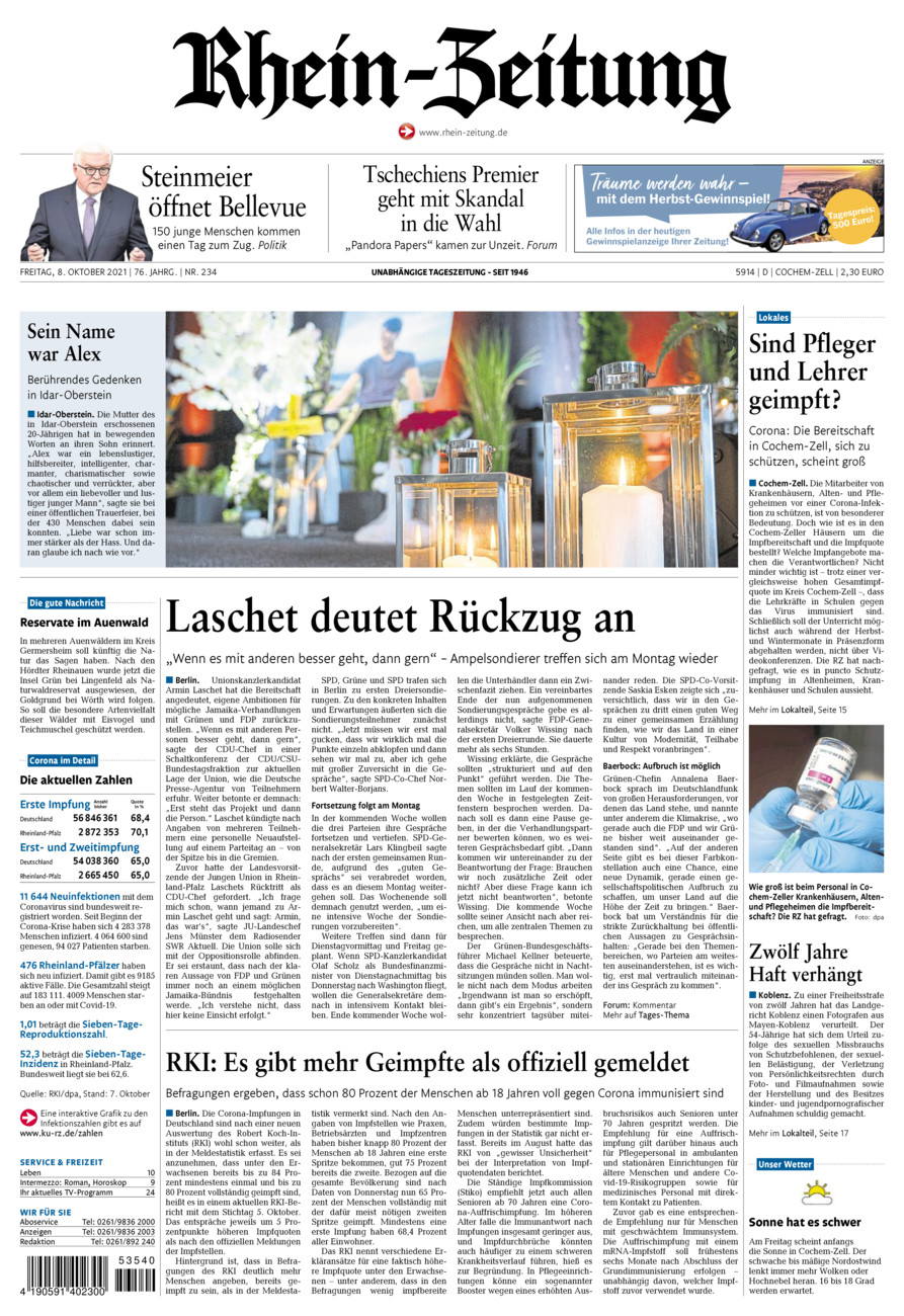 Rhein-Zeitung Kreis Cochem-Zell vom Freitag, 08.10.2021