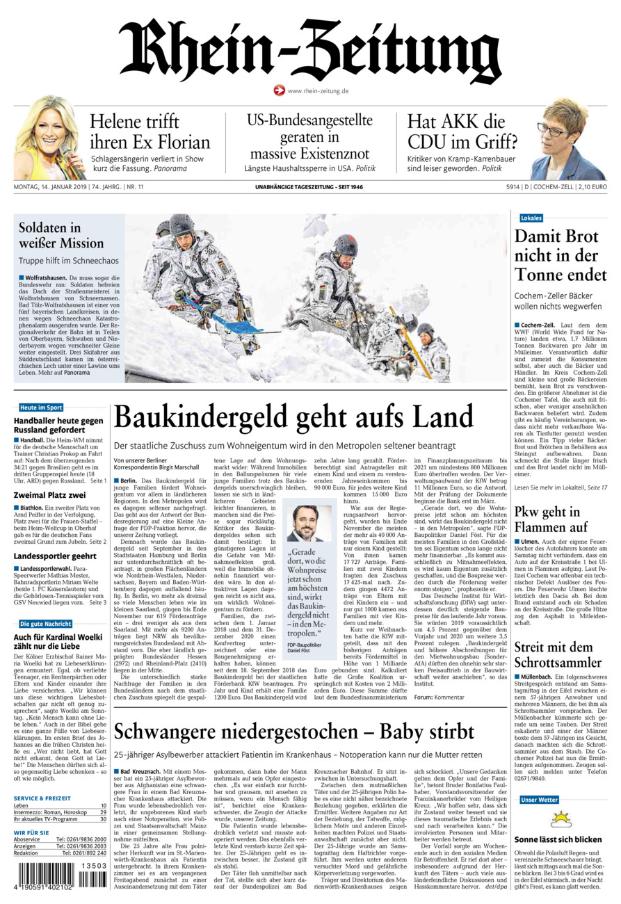 Rhein-Zeitung Kreis Cochem-Zell vom Montag, 14.01.2019