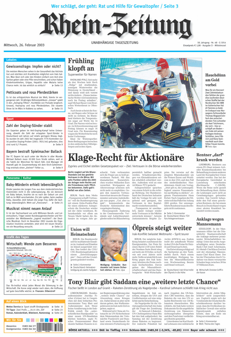 Rhein-Zeitung Kreis Cochem-Zell vom Mittwoch, 26.02.2003